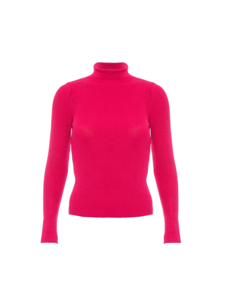 Front of a model wearing a size L Rebecca Sweater in Hyper Pink in Hyper Pink by PAOLA BERNARDI. | dia_product_style_image_id:364177